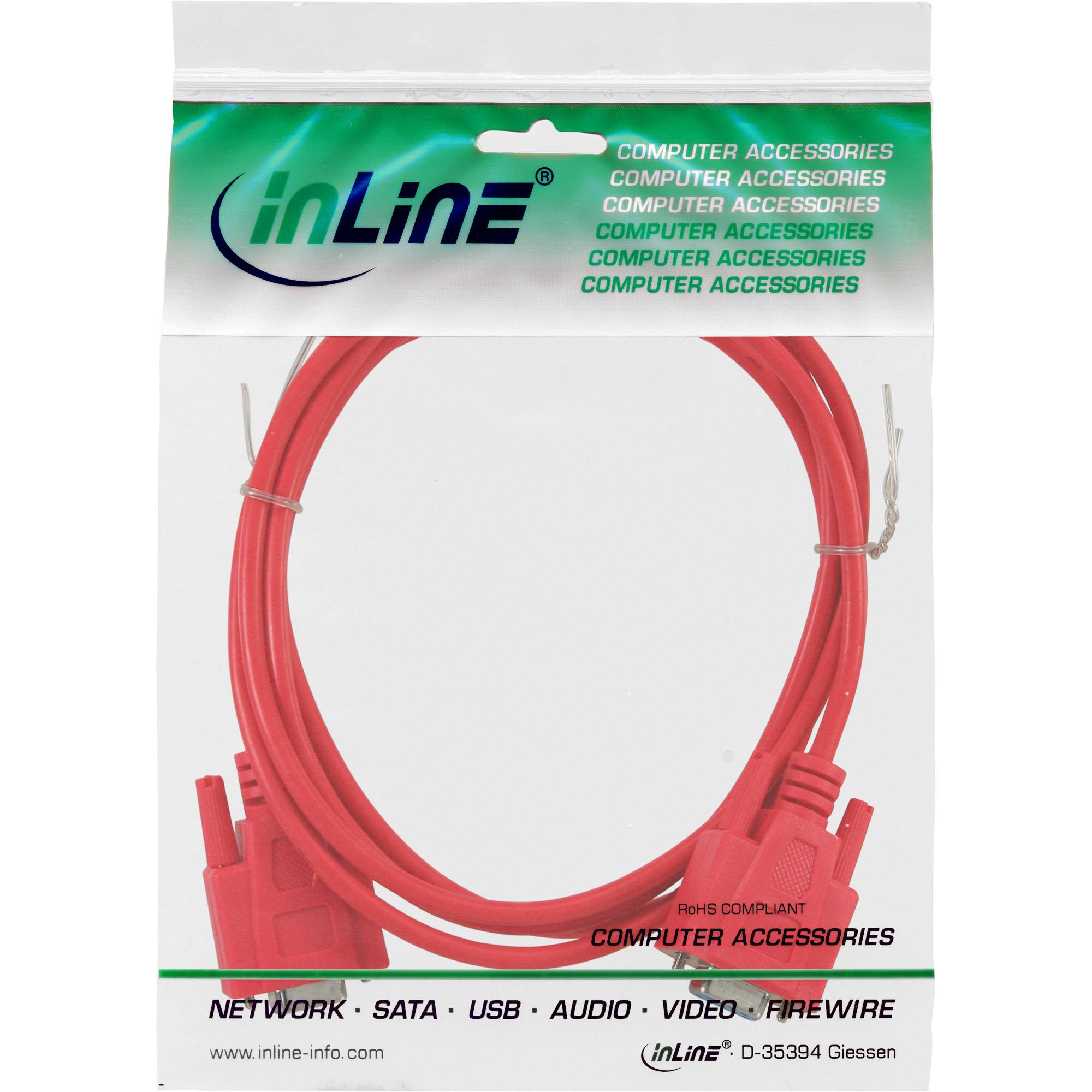 INLINE - Nullmodemkabel - 9pol Buchse / Buchse - vergossen - rot - 2m