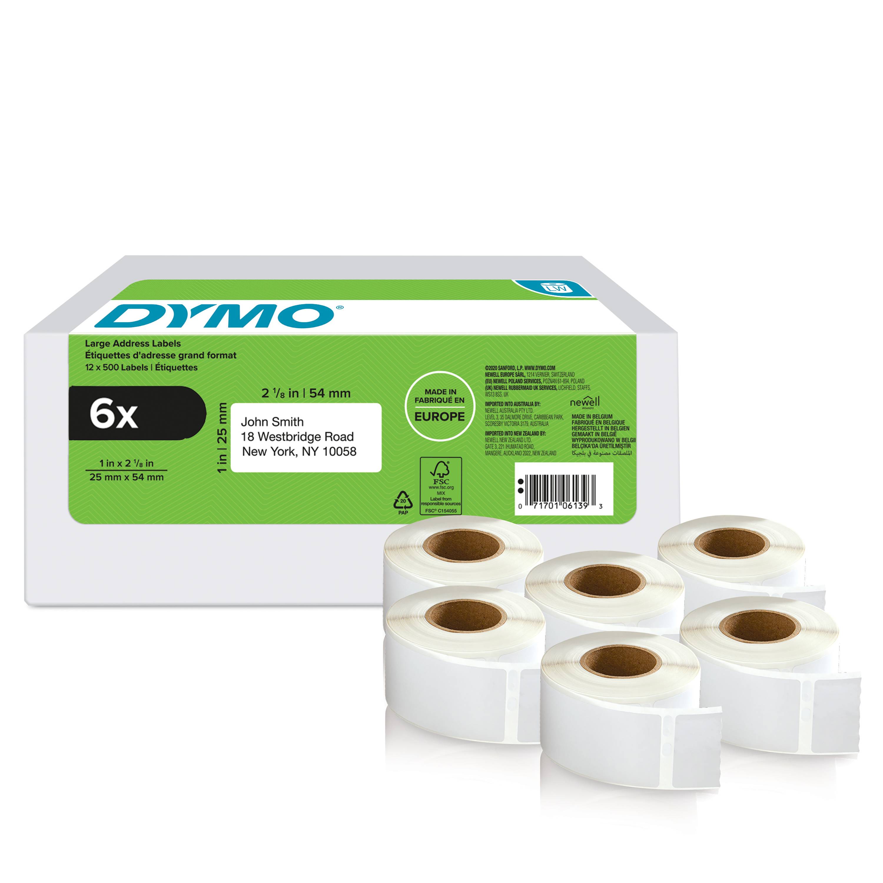 DYMO - Papier - permanenter Klebstoff - weiß - 25 x 54 mm 3000 Etikett(en) (6 Rolle(n)