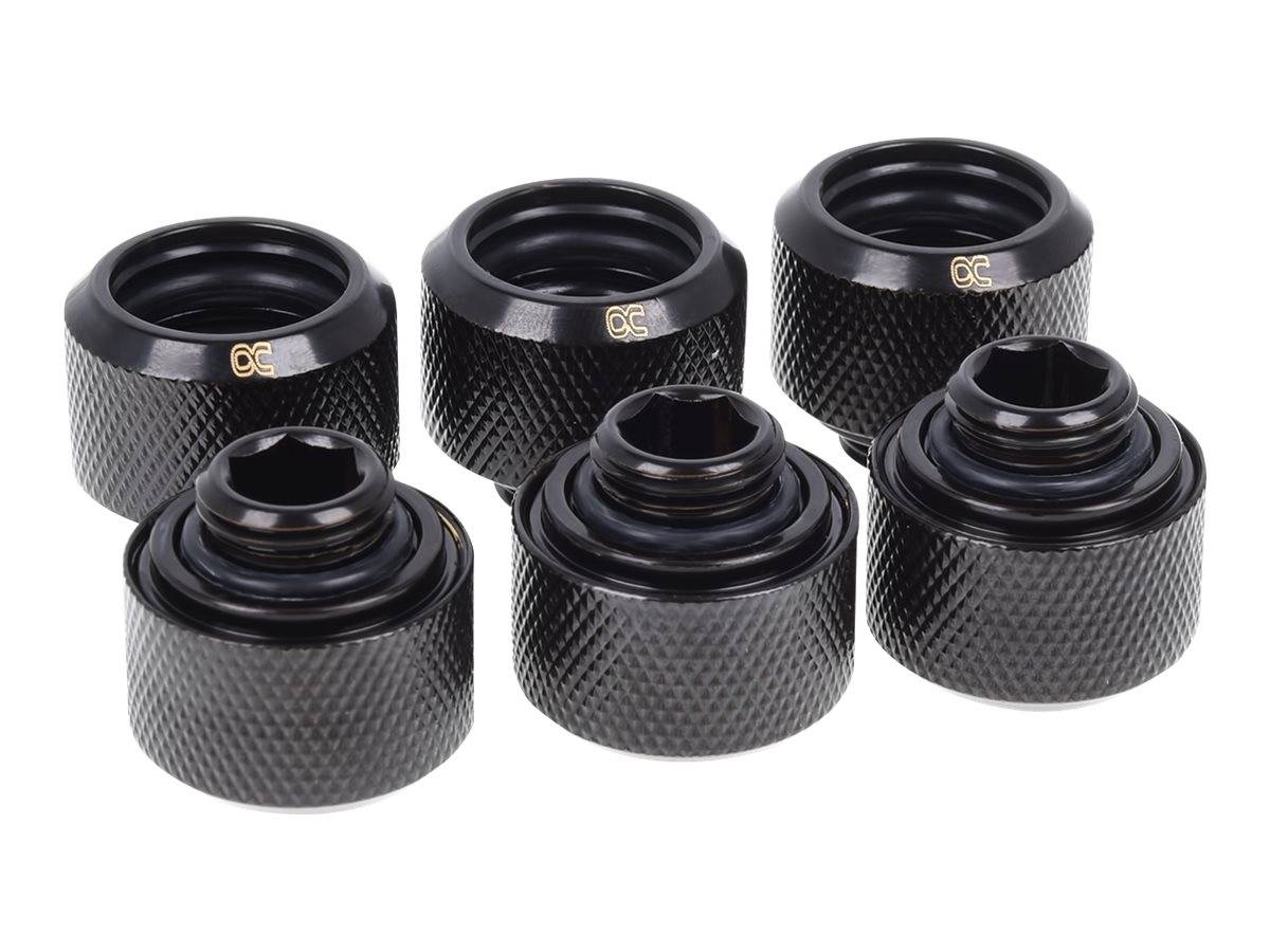 Alphacool Eiszapfen HardTube 16mm - Kompressions-Montageteile für Flüssigkeitskühlsystem - Deep Black (Packung mit 6)