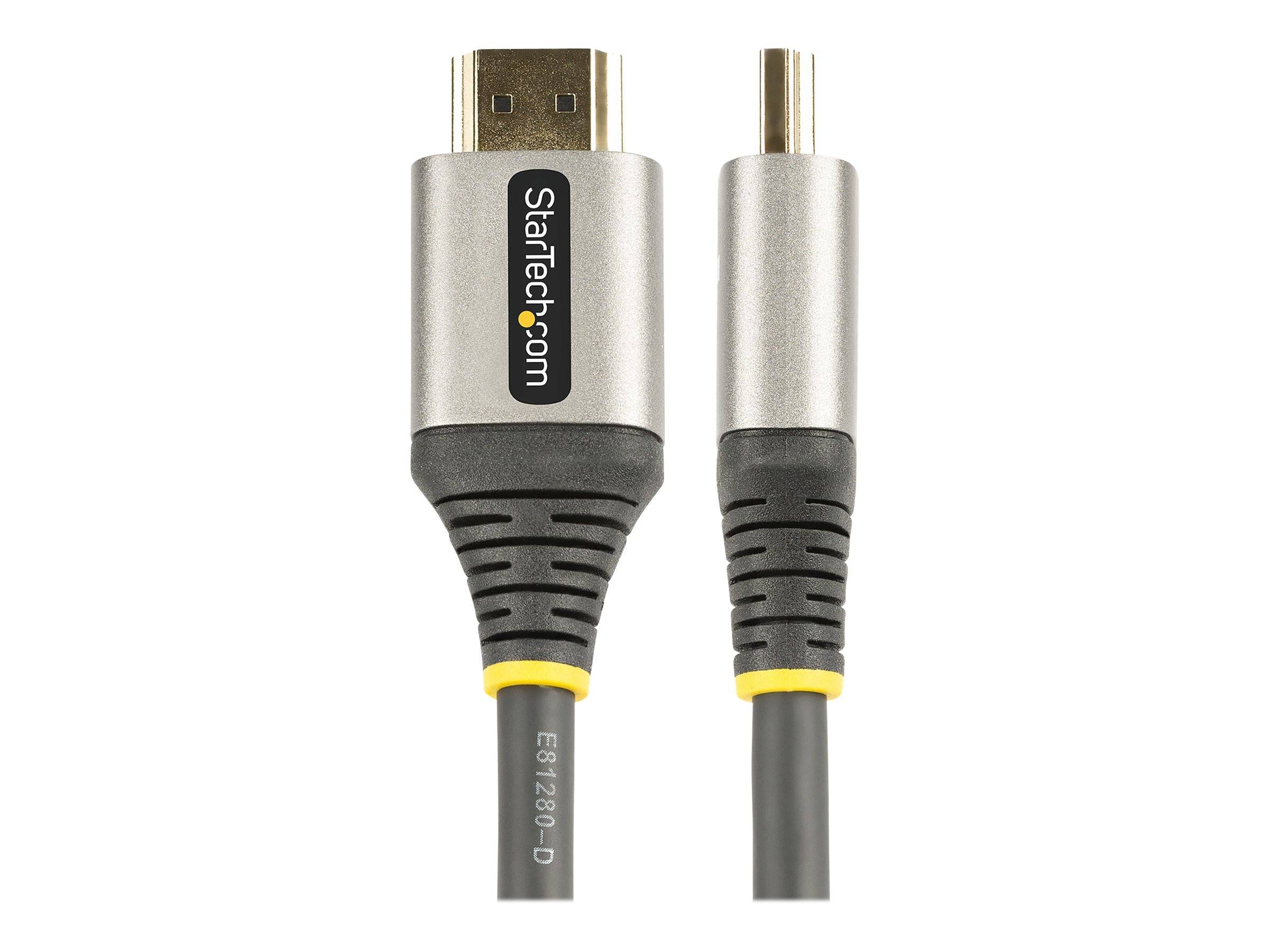 Zwei USB-Kabel auf weißem Hintergrund: HDMI-Stecker auf der linken Seite und Mini-USB-Stecker auf der rechten Seite, beide mit schwarz-silbernen geformten Enden.