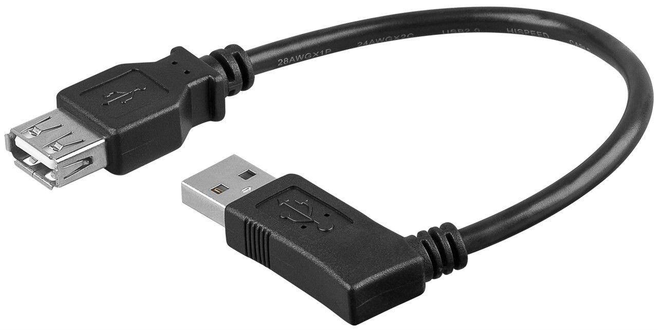 USB 2.0 Hi-Speed Verlängerungskabel A Stecker 90° rechts gewinkelt  A Buchse schwarz - Länge: 0,30 m