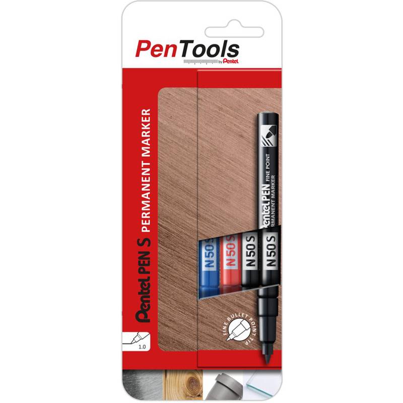 Pentel Permanent-Marker N50S, Rundspitze, 4er Etui, sortiert