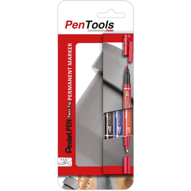 Pentel Permanent-Marker Pen, Doppelspitze, 3er Etui sortiert