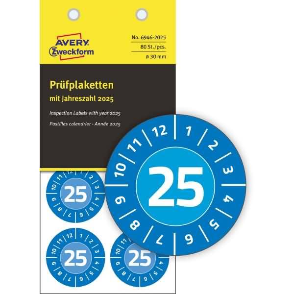 Prüfplaketten 2025 30mm VE=80 Etiketten blau