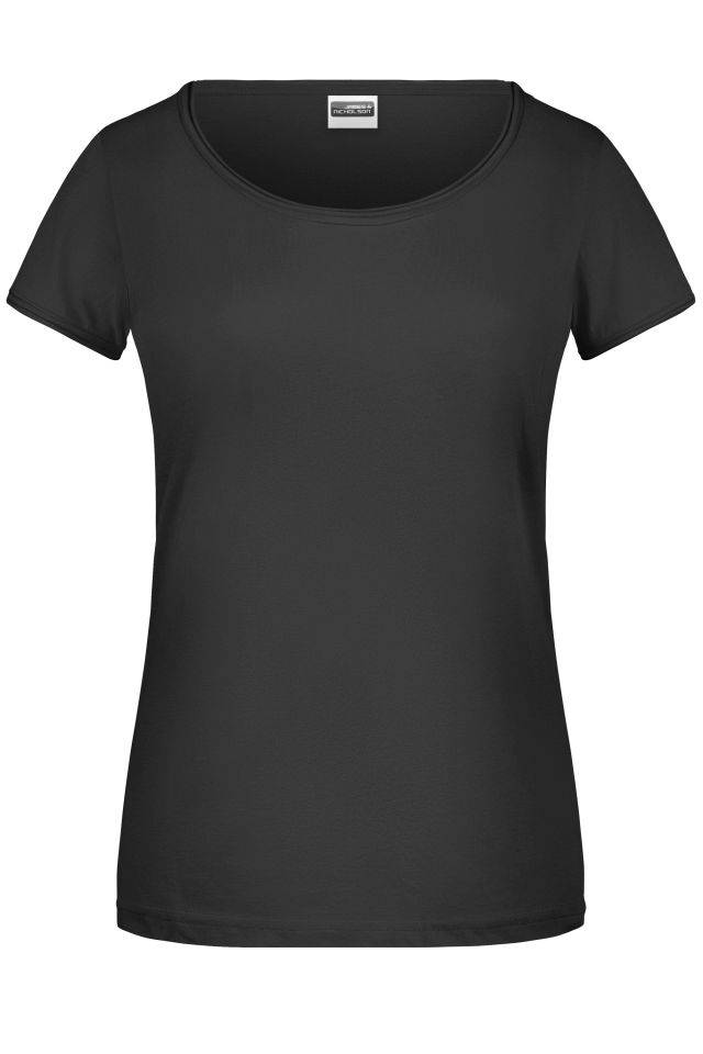 Ladies'-T T-Shirt mit trendigem Rollsaum schwarz, Gr. S
