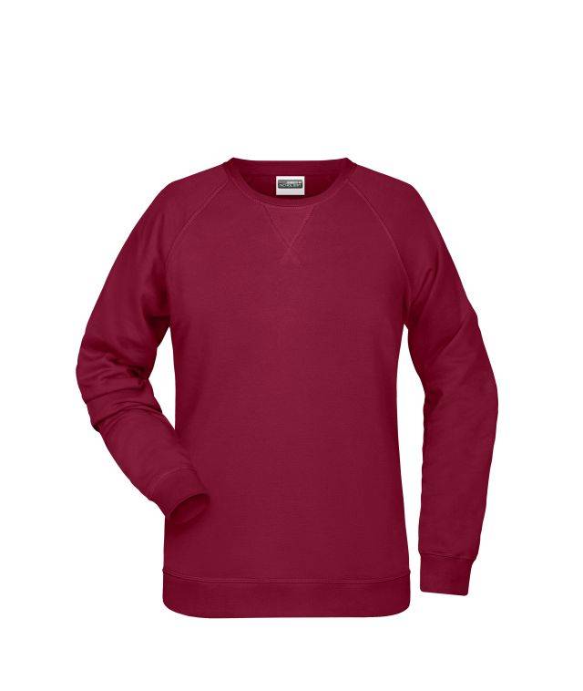 Ladies' Sweat Klassisches Sweatshirt mit Raglanärmeln rot/weinrot, Gr. 3XL