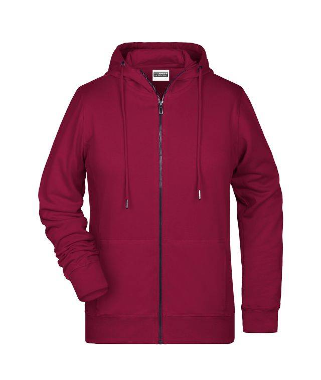 Ladies' Zip Hoody Sweat-Jacke mit Kapuze und Reißverschluss rot/weinrot, Gr. XS