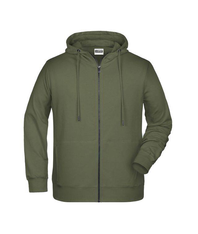 Men's Zip Hoody Sweat-Jacke mit Kapuze und Reißverschluss braun/grün/oliv, Gr. L