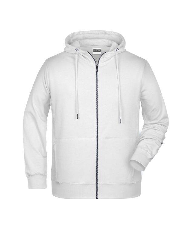 Men's Zip Hoody Sweat-Jacke mit Kapuze und Reißverschluss weiß, Gr. XL