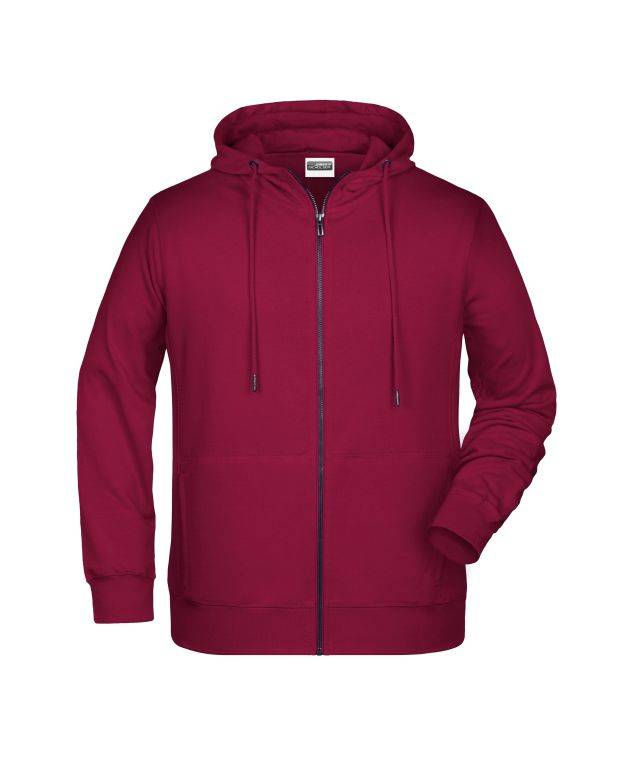 Men's Zip Hoody Sweat-Jacke mit Kapuze und Reißverschluss rot/weinrot, Gr. 4XL