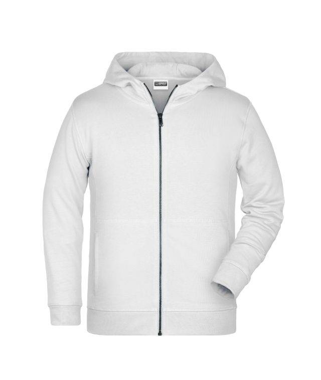 Children's Zip Hoody Sweat-Jacke mit Kapuze und Reißverschluss weiß, Gr. XS