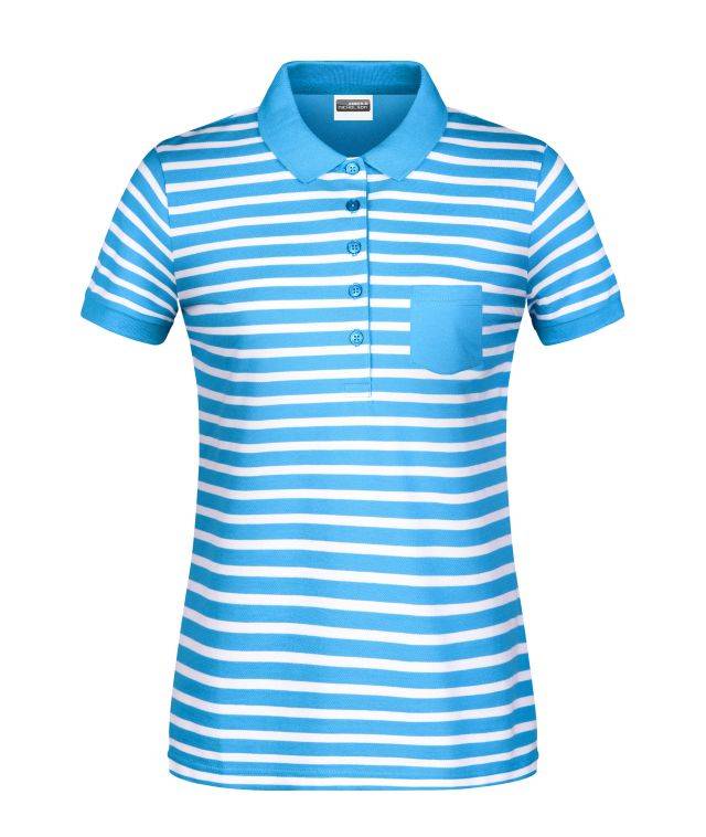Ladies' Polo Striped Polo in maritimem Look mit Brusttasche blau/weiß, Gr. S