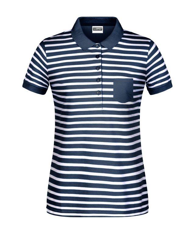 Ladies' Polo Striped Polo in maritimem Look mit Brusttasche weiß/blau, Gr. XXL