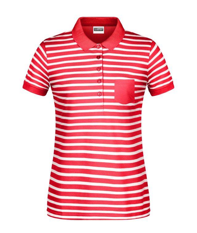 Ladies' Polo Striped Polo in maritimem Look mit Brusttasche weiß/rot, Gr. XS