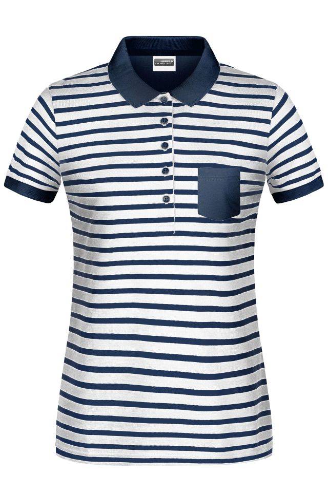 Ladies' Polo Striped Polo in maritimem Look mit Brusttasche weiß/blau, Gr. XXL