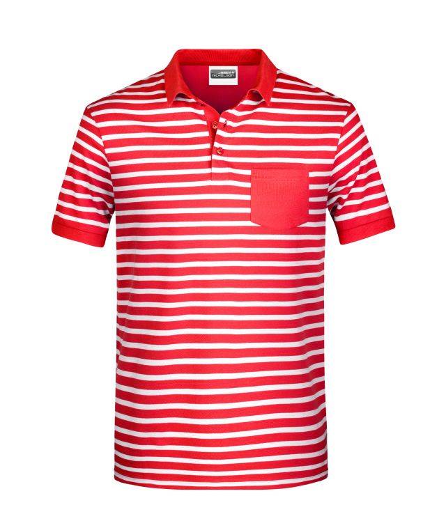 Men's Polo Striped Polo in maritimem Look mit Brusttasche weiß/rot, Gr. 3XL