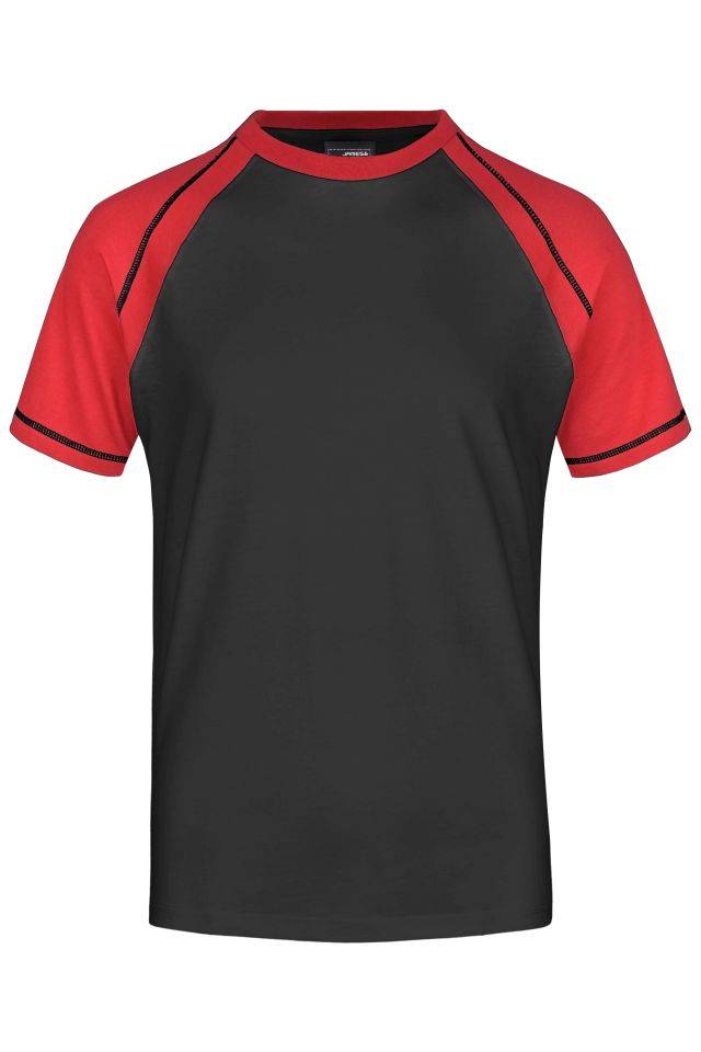 Men's Raglan-T T-Shirt in sportlicher, zweifarbiger Optik schwarz/rot, Gr. S