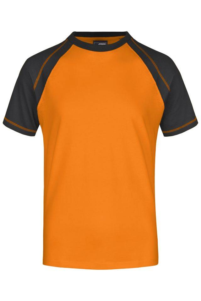 Men's Raglan-T T-Shirt in sportlicher, zweifarbiger Optik schwarz/orange, Gr. 3XL