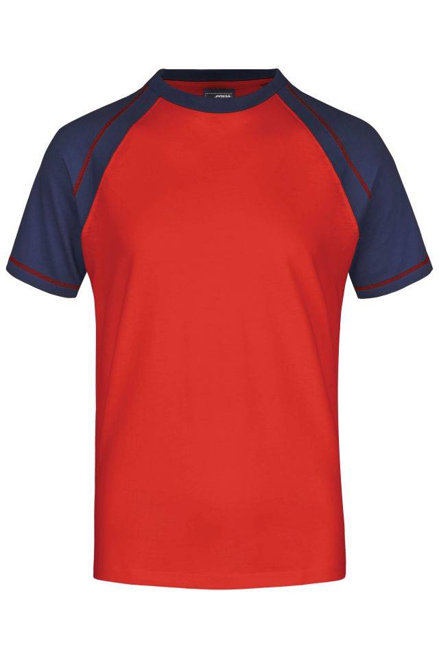 Men's Raglan-T T-Shirt in sportlicher, zweifarbiger Optik rot/blau, Gr. 3XL