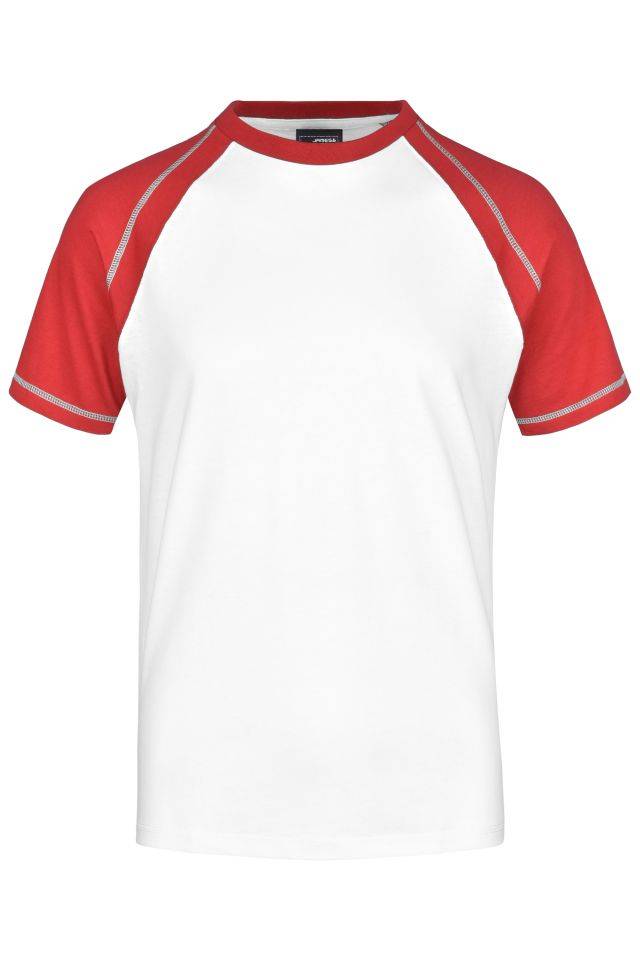 Men's Raglan-T T-Shirt in sportlicher, zweifarbiger Optik weiß/rot, Gr. XL