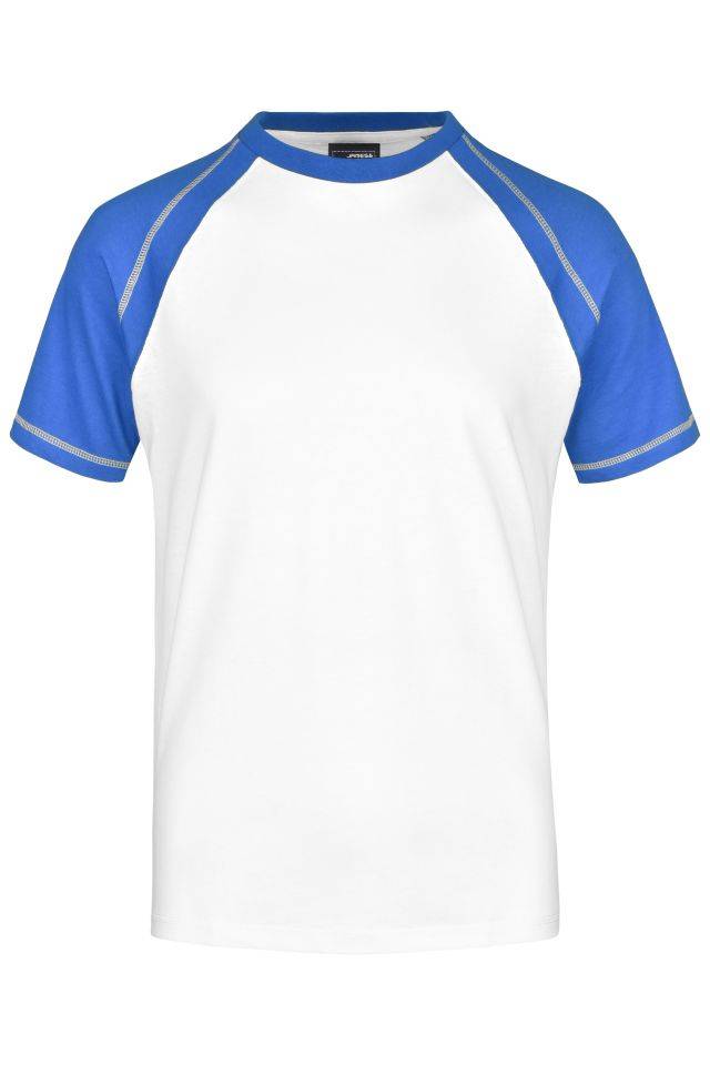 Men's Raglan-T T-Shirt in sportlicher, zweifarbiger Optik weiß/blau, Gr. S