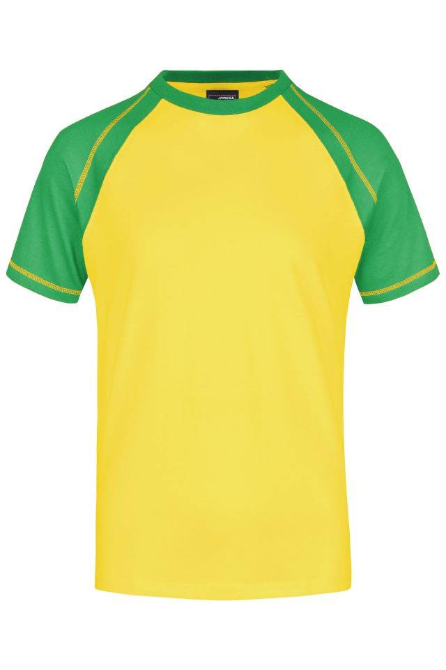 Men's Raglan-T T-Shirt in sportlicher, zweifarbiger Optik gelb/grün, Gr. 3XL