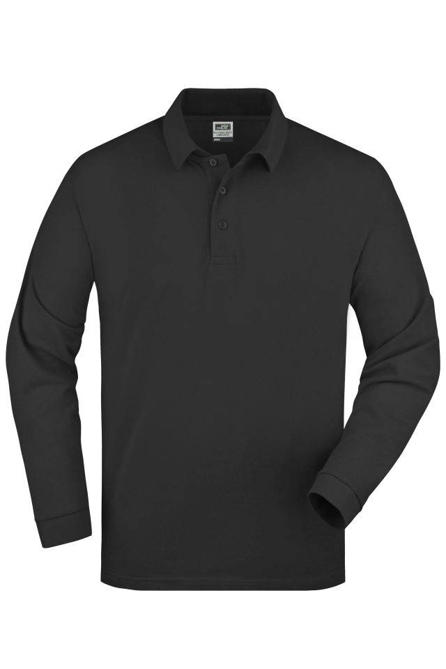 Polo-Piqué Long-Sleeved Klassisches Langarm Polo schwarz, Gr. S