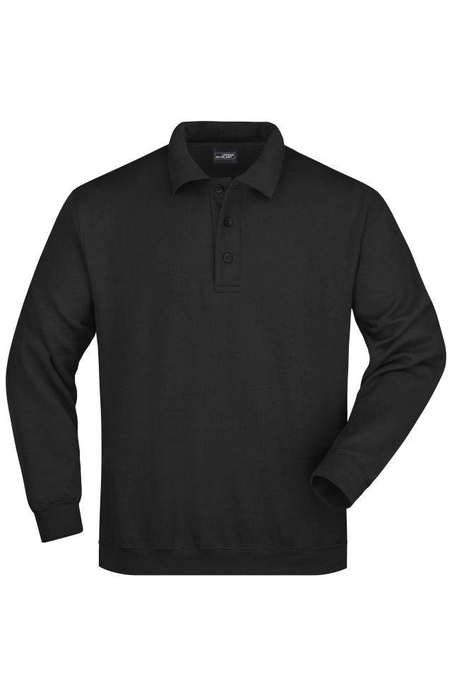 Polo-Sweat Heavy Klassisches Komfort Polo-Sweatshirt schwarz, Gr. M