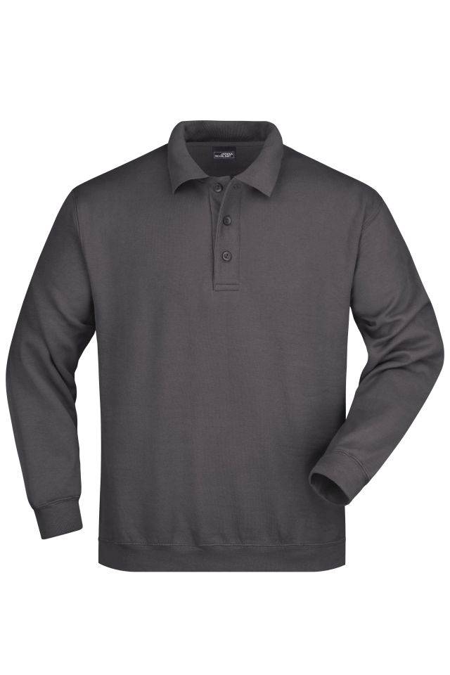Polo-Sweat Heavy Klassisches Komfort Polo-Sweatshirt grau, Gr. M