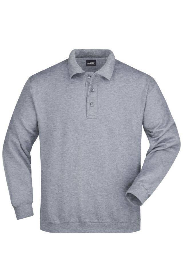 Polo-Sweat Heavy Klassisches Komfort Polo-Sweatshirt grau, Gr. L
