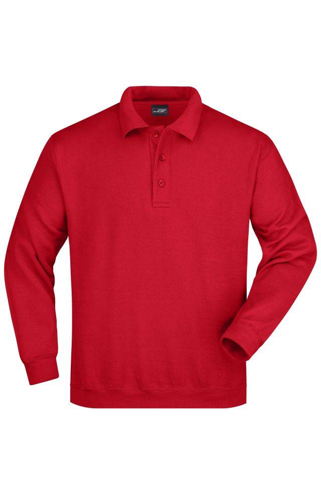 Polo-Sweat Heavy Klassisches Komfort Polo-Sweatshirt rot, Gr. S