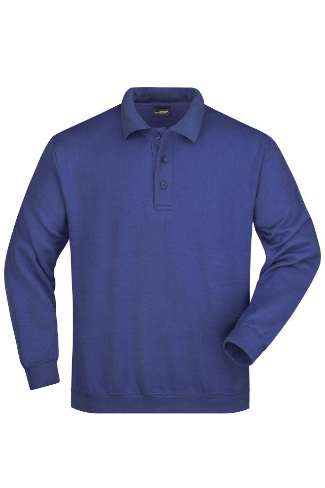 Polo-Sweat Heavy Klassisches Komfort Polo-Sweatshirt blau, Gr. M