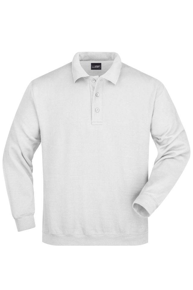 Polo-Sweat Heavy Klassisches Komfort Polo-Sweatshirt weiß, Gr. L