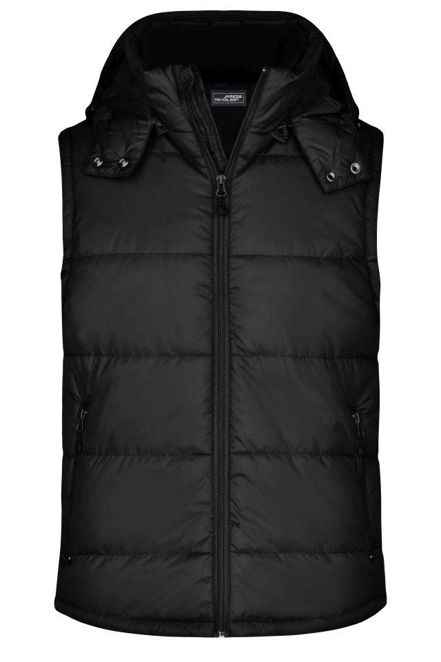 Men's Padded Vest Modische Steppweste mit abnehmbarer Kapuze schwarz, Gr. XL
