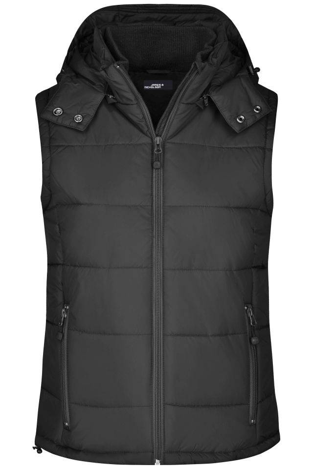 Ladies' Padded Vest Modische Steppweste mit abnehmbarer Kapuze schwarz, Gr. M
