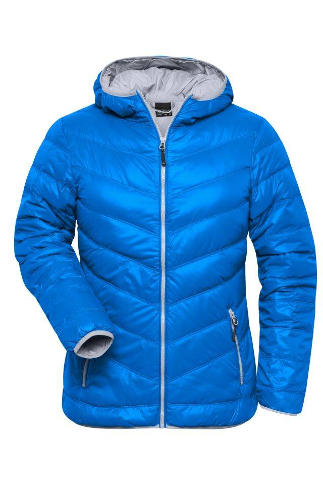 Ladies' Down Jacket Ultraleichte Daunenjacke mit Kapuze in sportlichem Style blau/grau, Gr. M