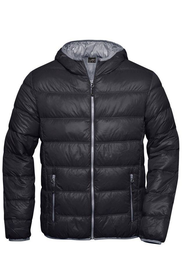 Men's Down Jacket Ultraleichte Daunenjacke mit Kapuze in sportlichem Style schwarz/grau, Gr. S