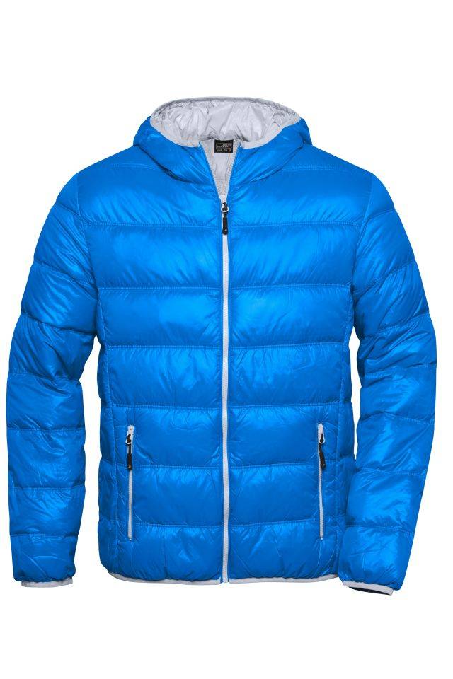 Men's Down Jacket Ultraleichte Daunenjacke mit Kapuze in sportlichem Style blau/grau, Gr. S