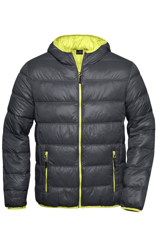 Men's Down Jacket Ultraleichte Daunenjacke mit Kapuze in sportlichem Style grau/gelb, Gr. S
