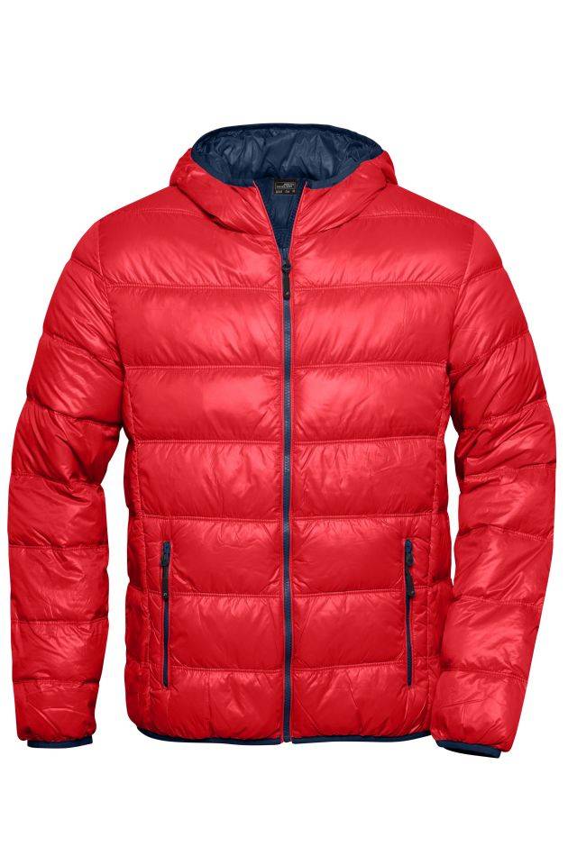 Men's Down Jacket Ultraleichte Daunenjacke mit Kapuze in sportlichem Style rot/blau, Gr. XL