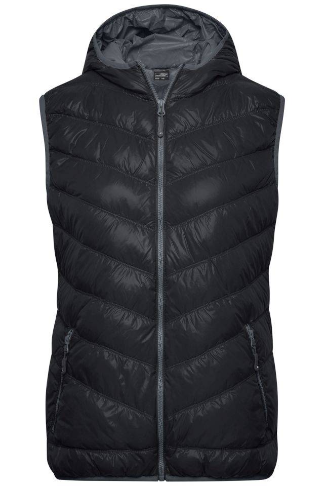 Ladies' Down Vest Ultraleichte sportliche Daunenweste mit Kapuze schwarz/grau, Gr. S