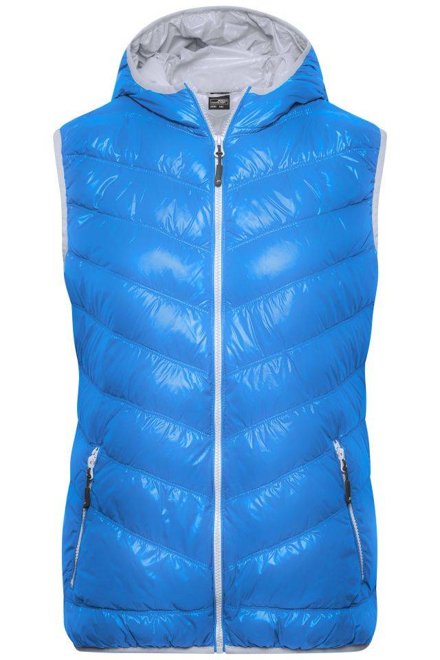 Ladies' Down Vest Ultraleichte sportliche Daunenweste mit Kapuze blau/grau, Gr. S