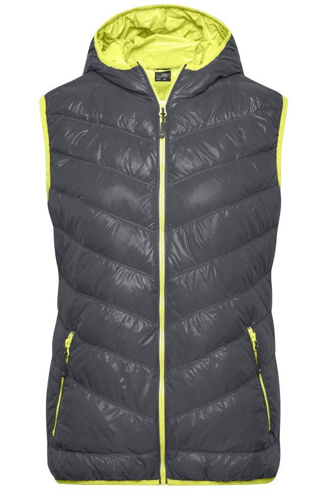 Ladies' Down Vest Ultraleichte sportliche Daunenweste mit Kapuze grau/gelb, Gr. L