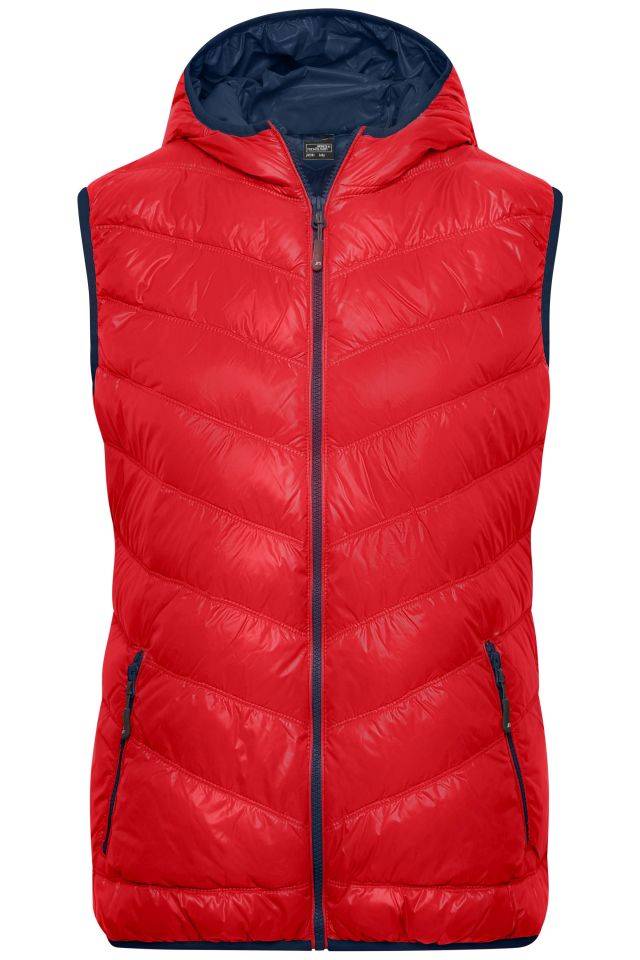 Ladies' Down Vest Ultraleichte sportliche Daunenweste mit Kapuze rot/blau, Gr. XL