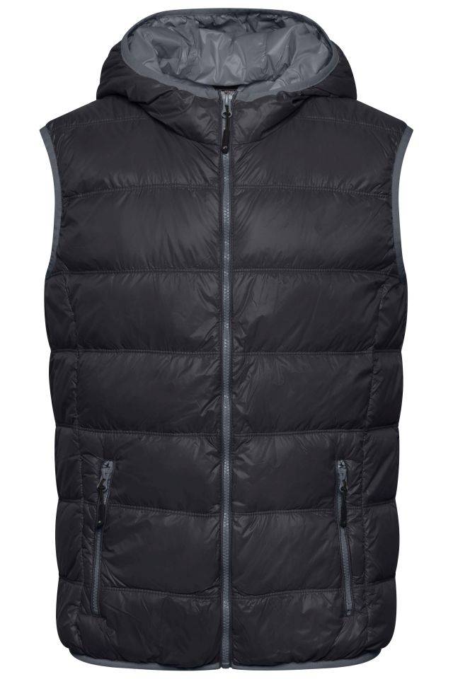 Men's Down Vest Ultraleichte sportliche Daunenweste mit Kapuze schwarz/grau, Gr. L