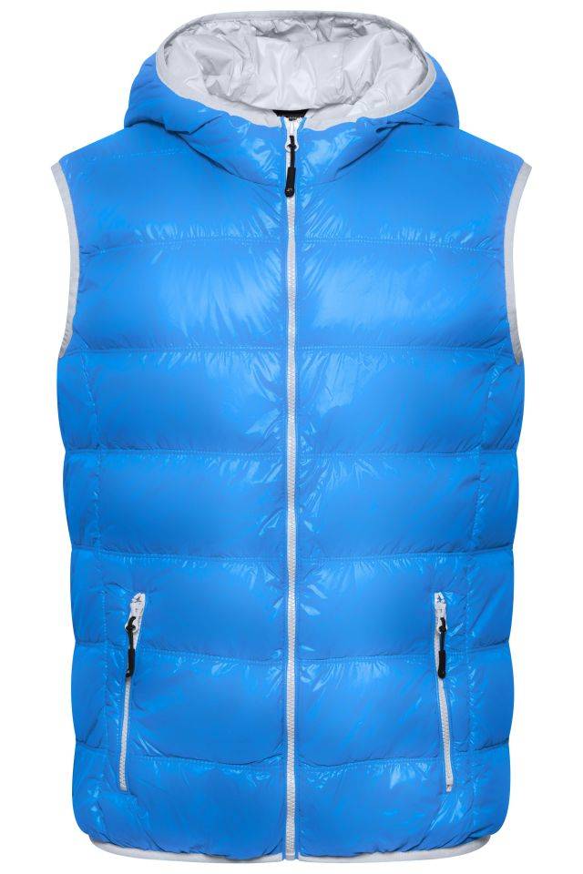 Men's Down Vest Ultraleichte sportliche Daunenweste mit Kapuze blau/grau, Gr. S