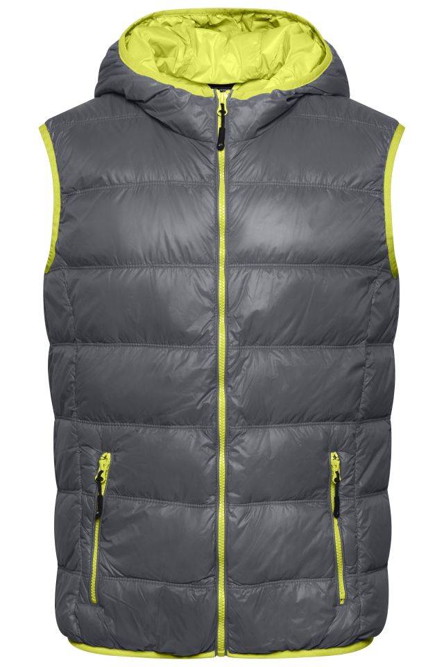 Men's Down Vest Ultraleichte sportliche Daunenweste mit Kapuze grau/gelb, Gr. M