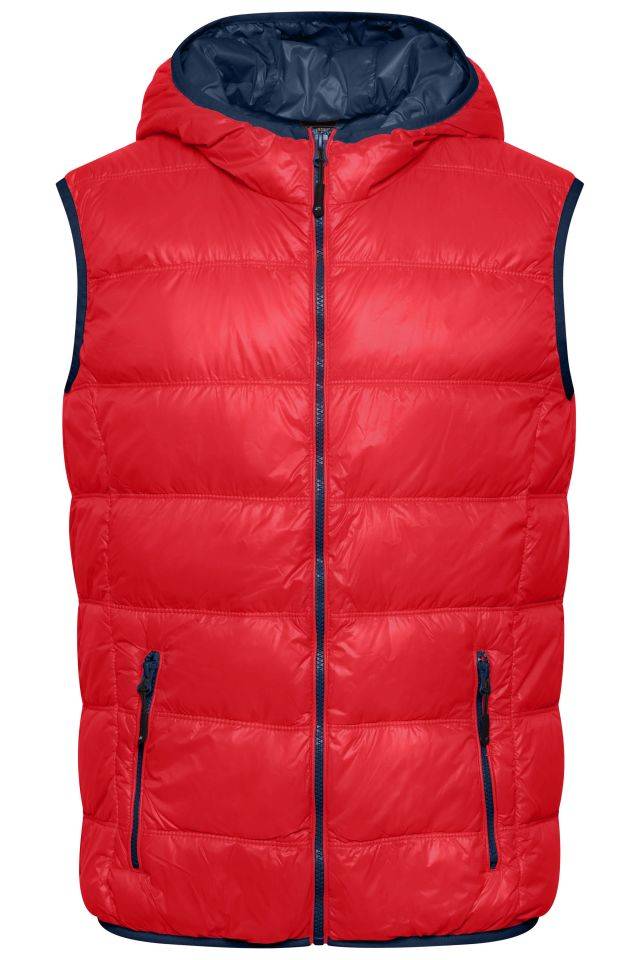 Men's Down Vest Ultraleichte sportliche Daunenweste mit Kapuze rot/blau, Gr. S