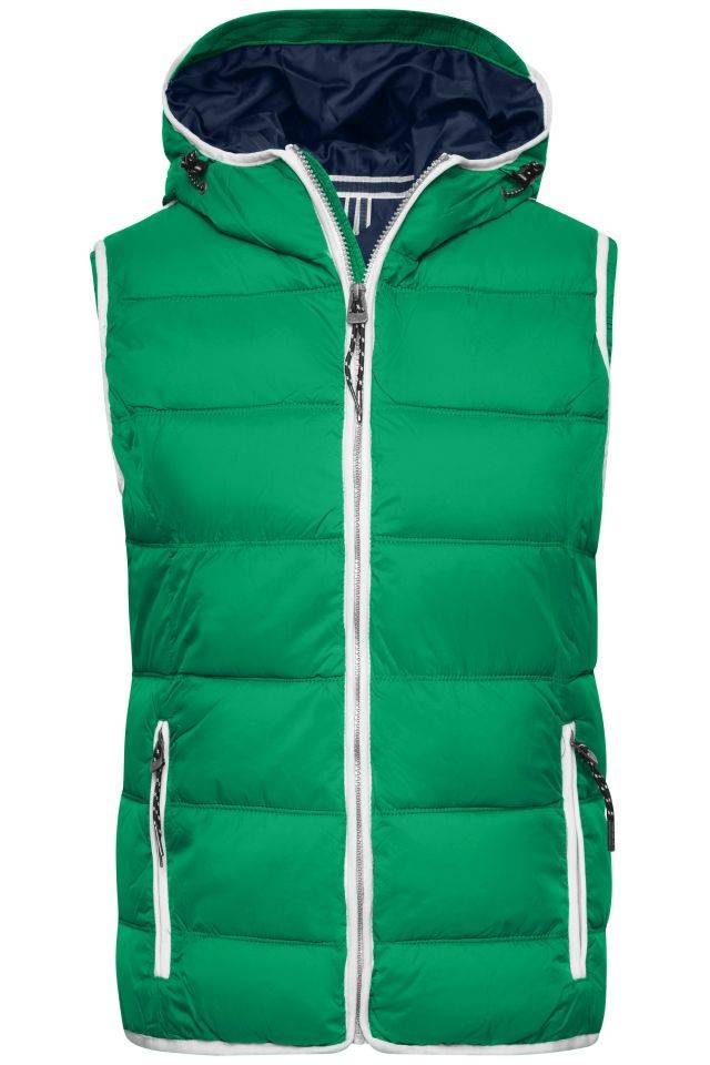 Ladies' Maritime Vest Modische Steppweste mit angeschnittener Kapuze weiß/grün, Gr. XL