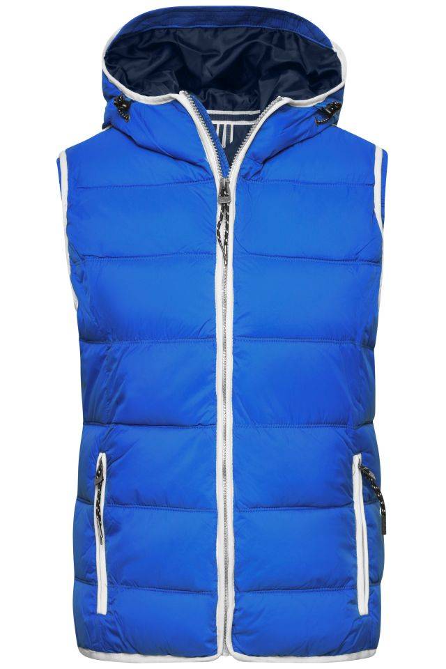 Ladies' Maritime Vest Modische Steppweste mit angeschnittener Kapuze weiß/blau, Gr. M